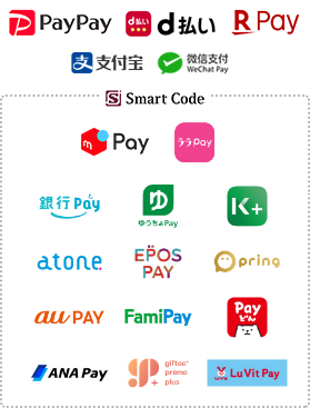 PayPay,d払い,RPay,メルPay,ゆうちょPay,K+,atone,EPOSPay,pring,WeChatPay,Alipay+,Alipay（アリペイ）,Alipay（アリペイ）HK,EZ-Link Wallet,GCash,Kakao Pay,Touch'n Go eWallet,TrueMoney