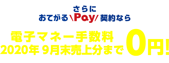 さらにおてがるPay契約なら電子マネー手数料2020年9月末売上分まで0円!※一部対象外の電子マネーがございます